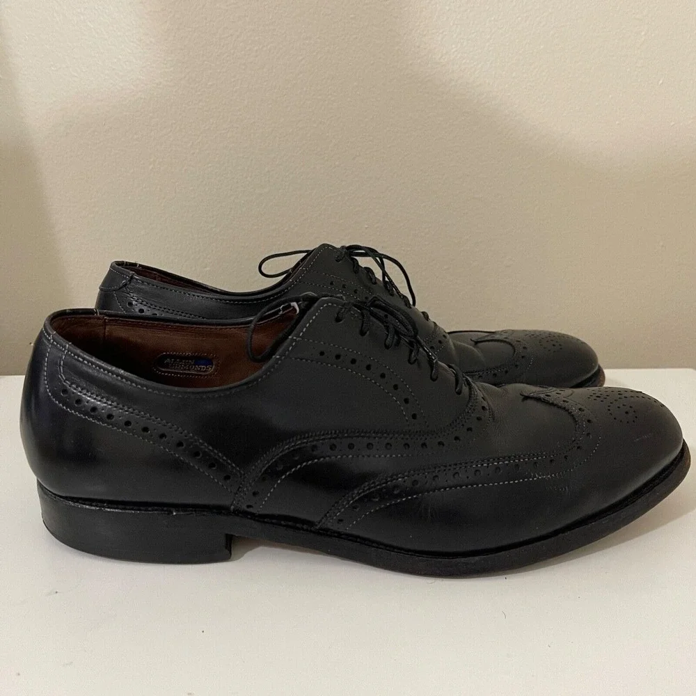 Allen Edmonds Mens Chester 9.5 D Black Leather Wingtip Oxfords Brogue Shoes USA‎